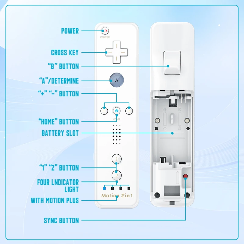 Nintendo Wii Consloe 용 2in1 컨트롤러 옵션 모션 플러스 무선 원격 게임 패드 조이스틱 (실리콘 케이스 포함) 게임 액세서리