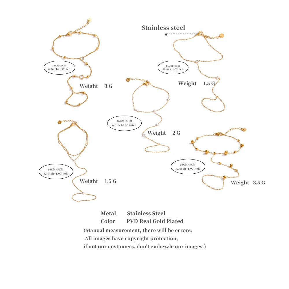 Yhpup 트렌디 한 스테인레스 스틸 지르콘 비즈 핸드 체인 손가락 팔찌 뒤로 패션 세련된 섹시한 보석 방수 도매 선물
