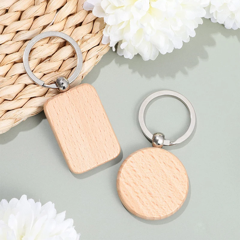 미완성 나무 키 체인 블랭크, 나무 키 체인 키 태그, DIY 선물 공예품, 40 개