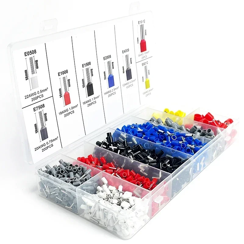 200-1900Pcs 전기 튜브 절연 터미널 VE 관형 압착 단자 와이어 케이블 커넥터 페룰 터미널 커넥터