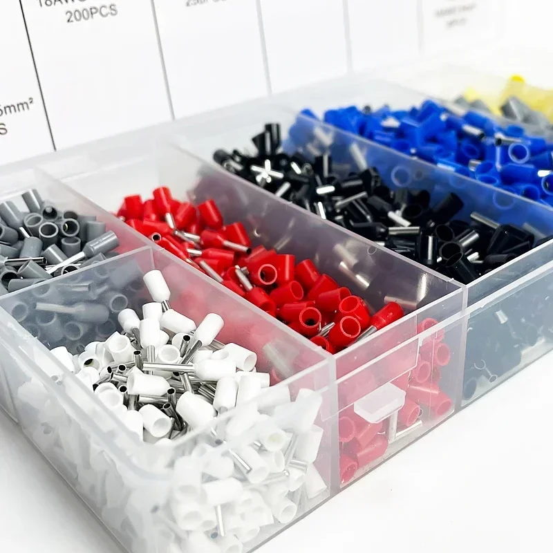 200-1900Pcs 전기 튜브 절연 터미널 VE 관형 압착 단자 와이어 케이블 커넥터 페룰 터미널 커넥터