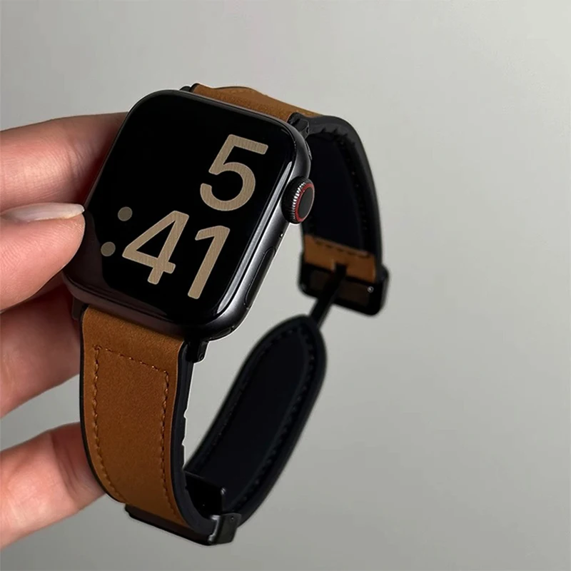 Apple Watch 10 울트라 9 밴드 용 가죽 스트랩 46mm 49mm 42mm 44mm 45mm 40/41mm 팔찌 남성용 실리콘 iWatch 시리즈 9 8 7 SE 6 5