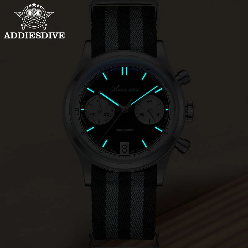 ADDIESDIVE 최고 브랜드 남자 시계 BGW9 슈퍼 빛나는 10Bar 방수 버블 미러 유리 VK64 크로노 그래프 석영 스틸 손목 시계