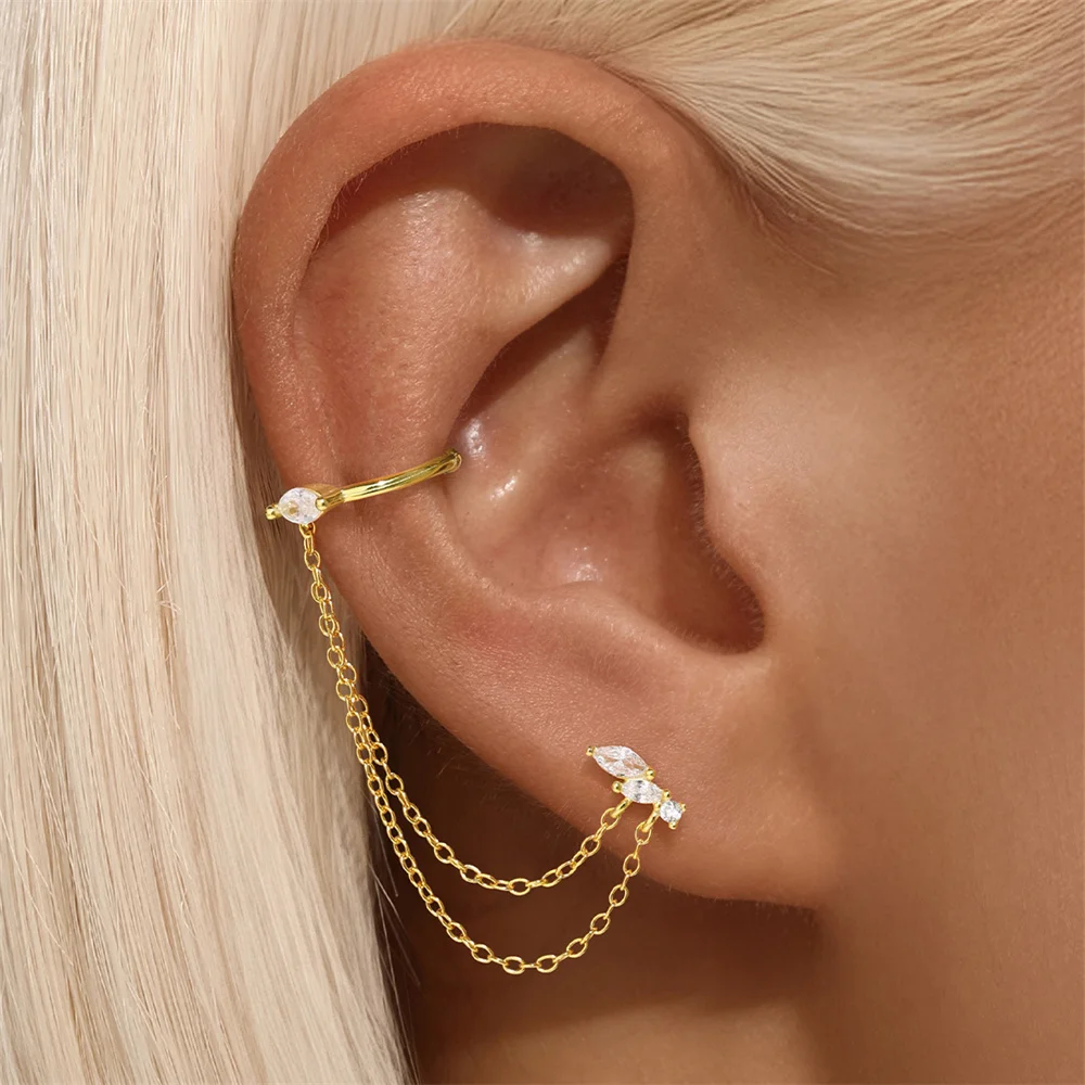 CANNER 여성용 미니멀리즘 기하학 귀걸이 선물, 925 스털링 실버 말 아이 체인, 술 지르콘 드롭 귀걸이, 1PC