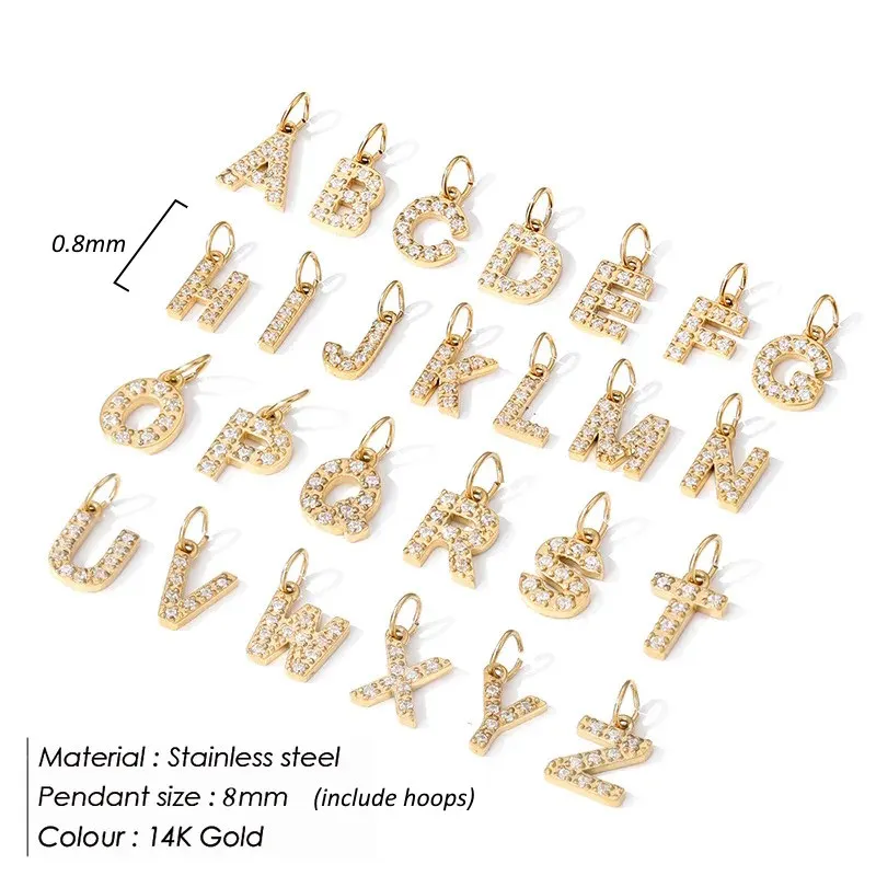 CARLIDANA 새로운 스테인레스 스틸 편지 펜던트 목걸이 팔찌 알파벳 초기 매력 18K 골드 도금 DIY 지르콘 쥬얼리